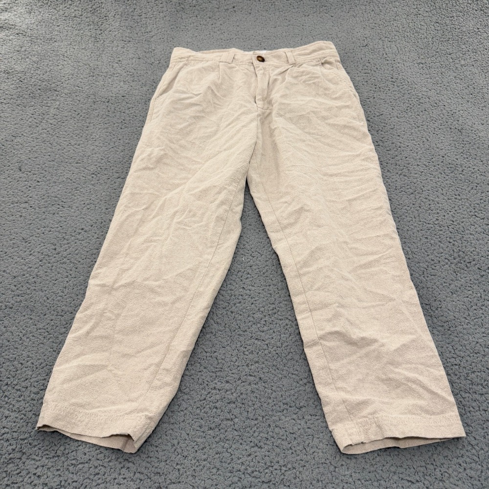 I Love Ugly Kobe Pants Mens Size M Pleated Cotton Linen Trousers Oatmeal Beige